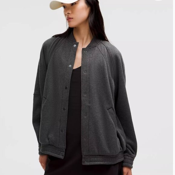 Lululemon Scuba Oversized Varsity Jacket Plush - Heathered Core Black - Size M/L - Picture 1 of 8